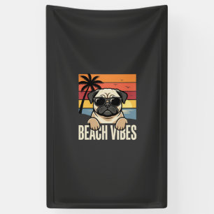 Banderoles Pug Chien Ambiance Plage Coucher de Soleil