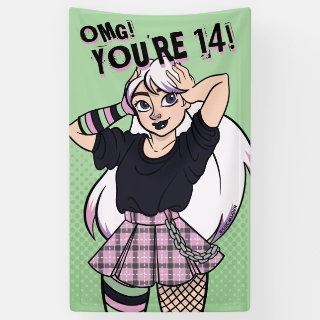 Banderoles Punk Ado Girl Green Cartoon 16e anniversaire (Vertical)