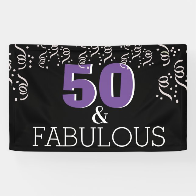 Banderoles Purple 50 Fabuleux | Joyueux 50e Anniversaire (Horizontal)