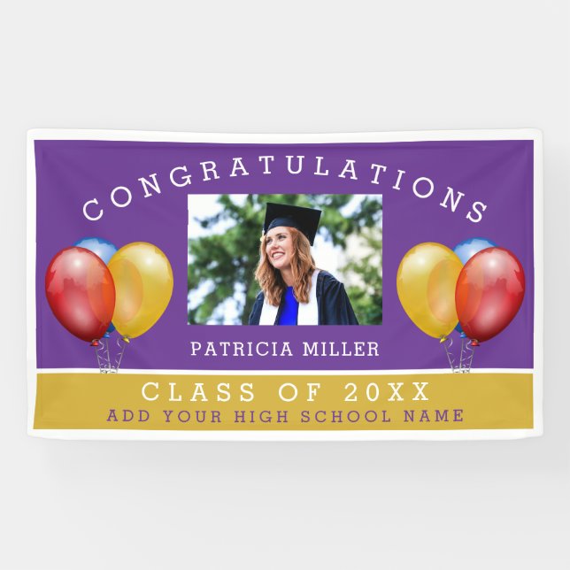 Banderoles Purple And Gold Photo Graduation Félicitations (Horizontal)