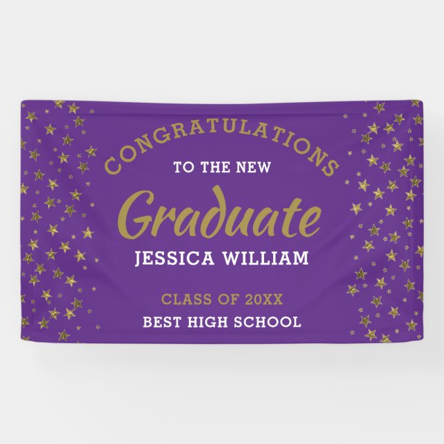 Banderoles Purple And Gold Stars Congrats Grad Graduation2022 (Horizontal)