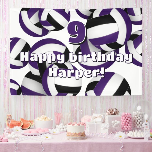 Banderoles purple black volleyballs kids birthday party (Fête)