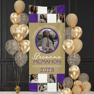 Banderoles Purple & Bronze 9 Photo Collage Graduation Vinyl