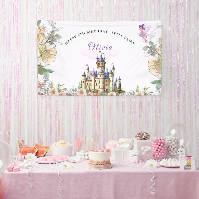 Banderoles Purple Castle Fairytale Birthday Theme with Fairy (Fête)