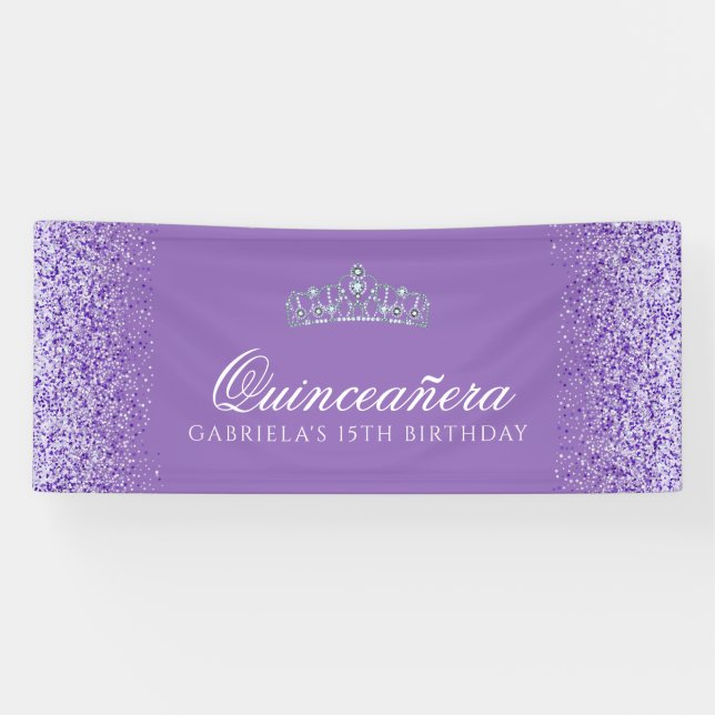 Banderoles Purple clair, Parties scintillant Quinceanera (Horizontal)