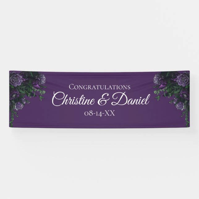 Banderoles Purple Floral Élégant Mariage gothique (Horizontal)