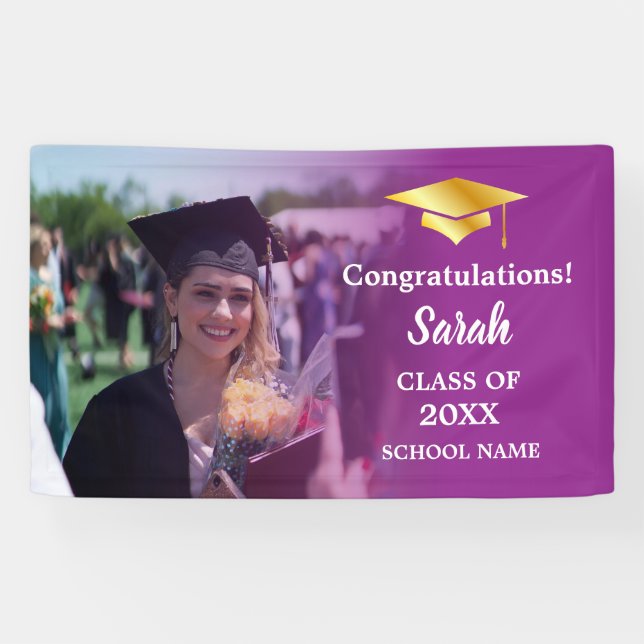 Banderoles Purple Gold Graduation Custom Classe Photo De 2025 (Horizontal)
