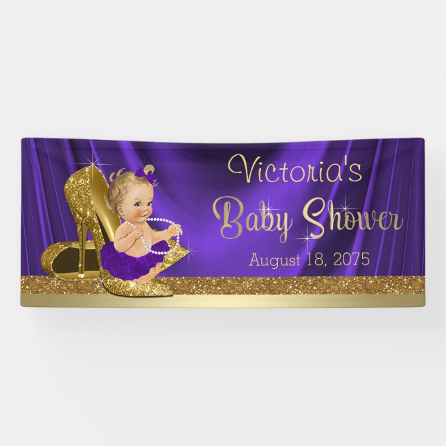 Banderoles Purple Gold High talon Chaussure Baby shower fille (Horizontal)