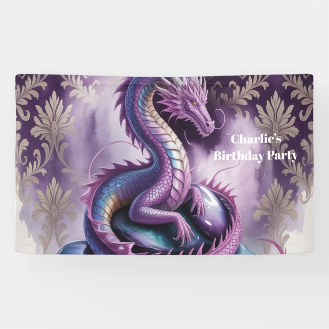 Banderoles Purple Gothic Dragon Birthday Party  (Horizontal)