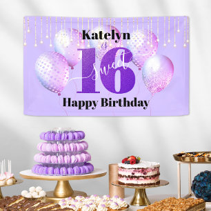Banderoles Purple Parties scintillant Sweet 16 Ballons d'anni