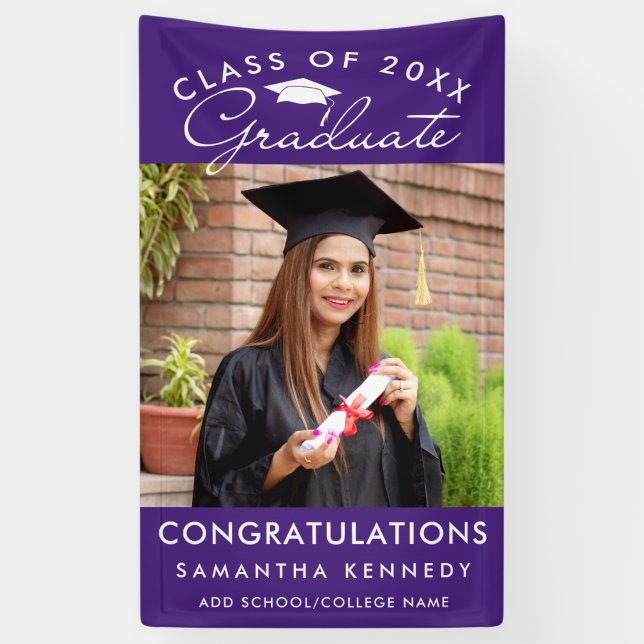 Banderoles Purple Photo Graduation 2026 Congratulations (Vertical)