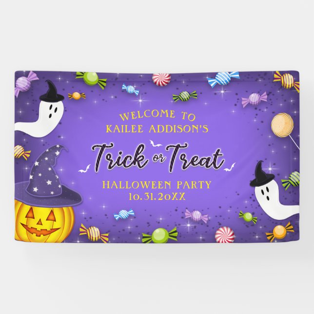 Banderoles Purple Trou ou traiter les enfants Halloween Candy (Horizontal)
