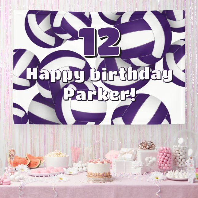 Banderoles purple white volleyballs kids birthday party (Fête)