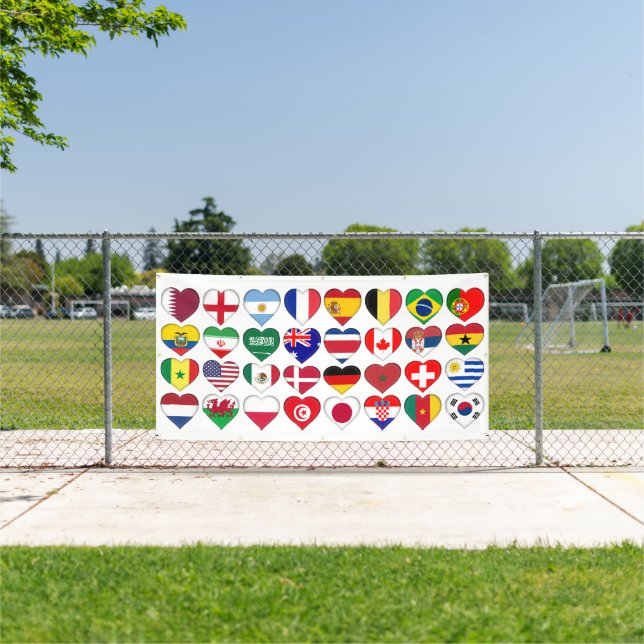 Banderoles Qatar Tournoi 32 Pays Drapeaux Coeurs (Insitu)