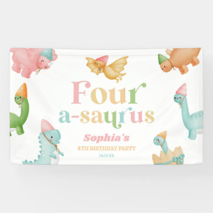 Banderoles Quatre A-Saurus Dinosaur 4e fête d'anniversaire