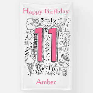 Banderoles Quatre ans 11e anniversaire rose