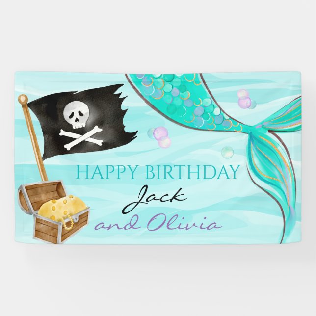 Banderoles Queue de pirate et de sirène pour anniversaire com (Horizontal)