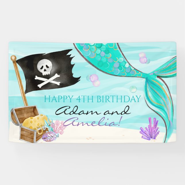 Banderoles Queue de pirate et de sirène pour anniversaire con (Horizontal)