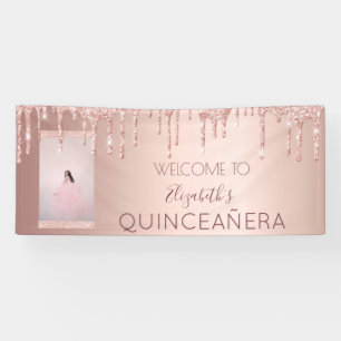 Banderoles Quinceanera fête photo rose or parties scintillant
