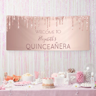 Banderoles Quinceanera fête rose or parties scintillant goutt