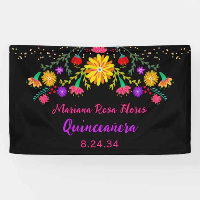 Banderoles Quinceanera Fiesta Mexicaine Florale Anniversaire (Horizontal)
