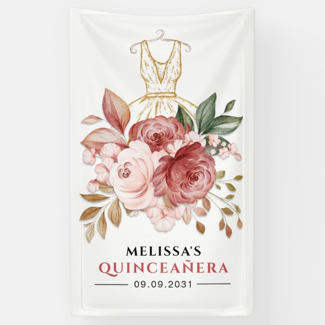 Banderoles Quinceanera Floral rustique 15e anniversaire Bienv (Vertical)