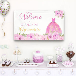 Banderoles Quinceanera Florale Rose Bienvenue
