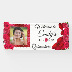 Banderoles Quinceanera Jolie rose rouge et Parties scintillan