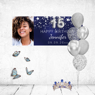 Banderoles Quinceanera marine bleu argent étoiles photo fête