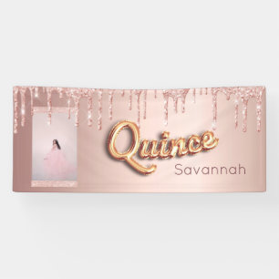 Banderoles Quinceanera photo personnalisée rose parties scint