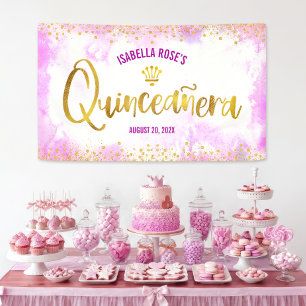 Banderoles Quinceañera Pink Aquarelle or Script Bienvenue