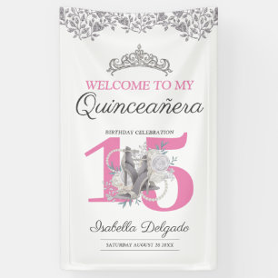 Banderoles Quinceanera Princess Pink Silver 15e anniversaire