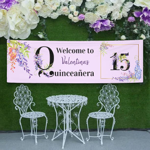 Banderoles Quinceanera Purple Wisteria Floral Numéro 15