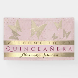 Banderoles Quinceanera Rose Et Or Anniversaire