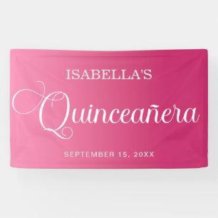 Banderoles Quinceañera rose vif élégant script d'anniversaire