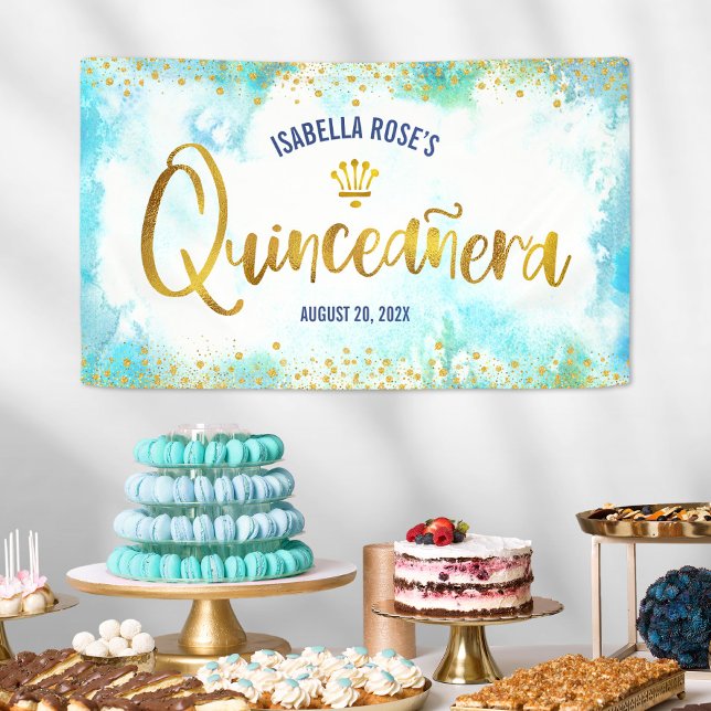Banderoles Quinceañera Turquoise Aquarelle or Accueil (Créateur téléchargé)