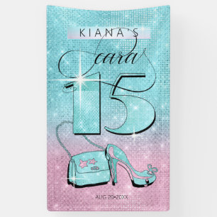 Banderoles Quinceanera Turquoise/rose Vert ID701 parties scin