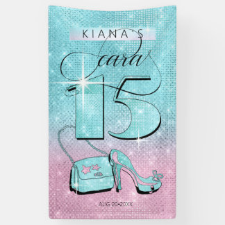 Banderoles Quinceanera Turquoise/rose Vert ID701 parties scin