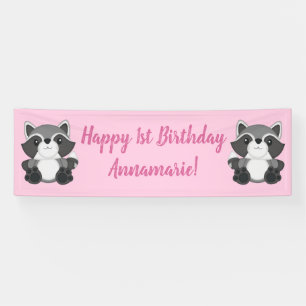 Banderoles Raccoon fête d'anniversaire rose