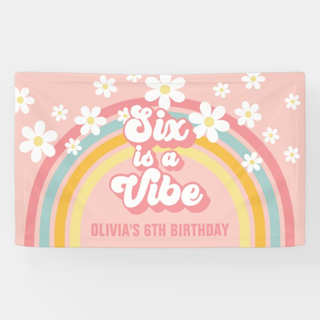 Banderoles Rainbow Retro Six est une Vibration Groovy 6e Anni (Horizontal)
