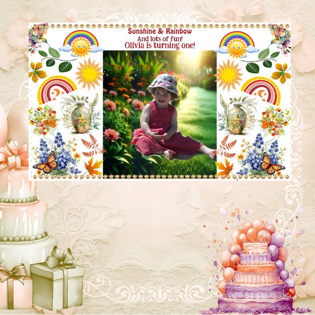 Banderoles Rainbow Sunshine Green Spring Garden 1er anniversa (Rainbow Sunshine Green Spring Garden 1st Birthday Banner)