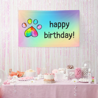 Banderoles Rainbow Watercolor Empreinte de patte fête d'anniv