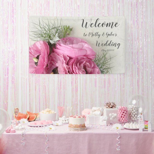 Banderoles ranunculus rose avec fleurs de nigella (Fête)