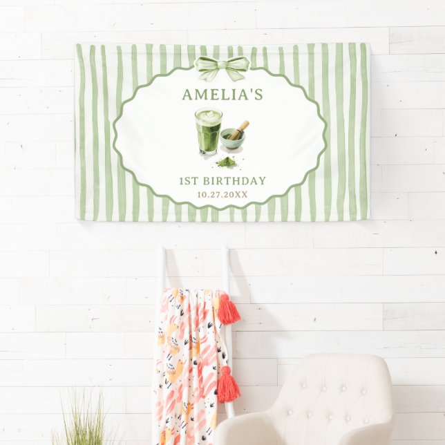 Banderoles Rayures de nœud vert Anniversaire Matcha (En situation)