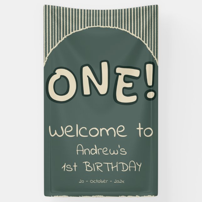 Banderoles Rayures Vert Foncé 1er Anniversaire (Vertical)