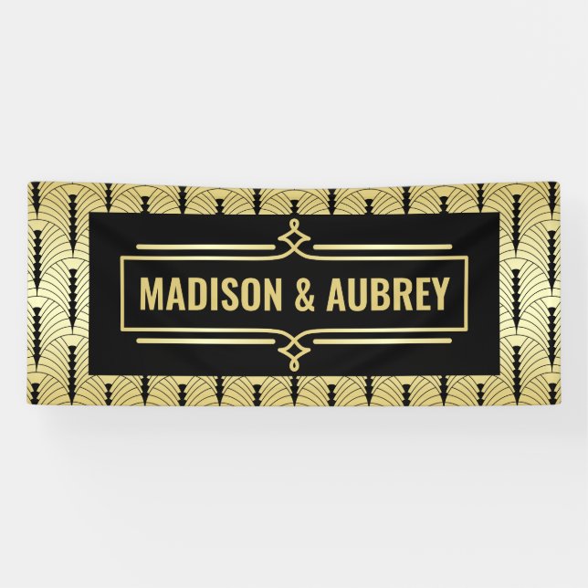 Banderoles Réception de mariage Art déco Soirée dîner Gold No (Horizontal)