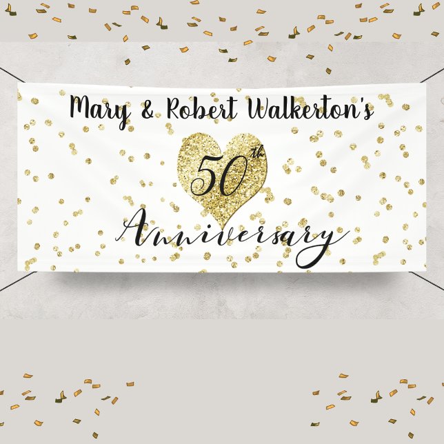 Banderoles Réception de mariage avec confettis dorés pour les (50th Anniversary Gold Confetti Wedding Reception Banner)
