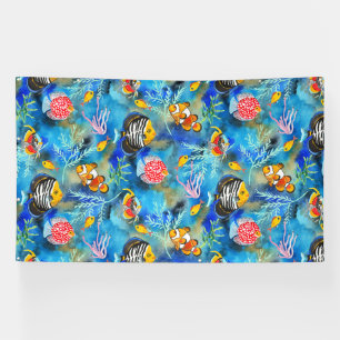 Banderoles Récif corallien de gouache peint à la main