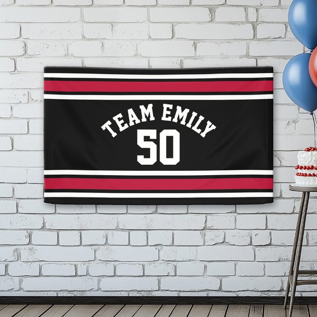 Banderoles Red and Black Sports Jersey Nom personnalisé Numér (Custom Birthday Banner)