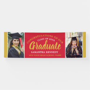Banderoles Red And Gold Congrats 2e année Photo 2025 Graduati